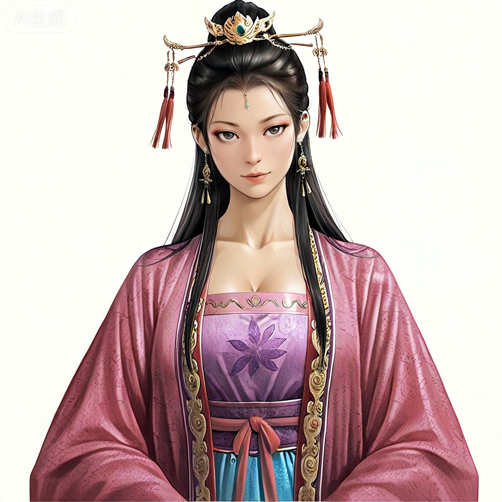 masterpiece, best quality,solo,white background,simple_background,sanguo_style,hanfu,breastplate,shoulder armor,jewelry,earrings,tassel,