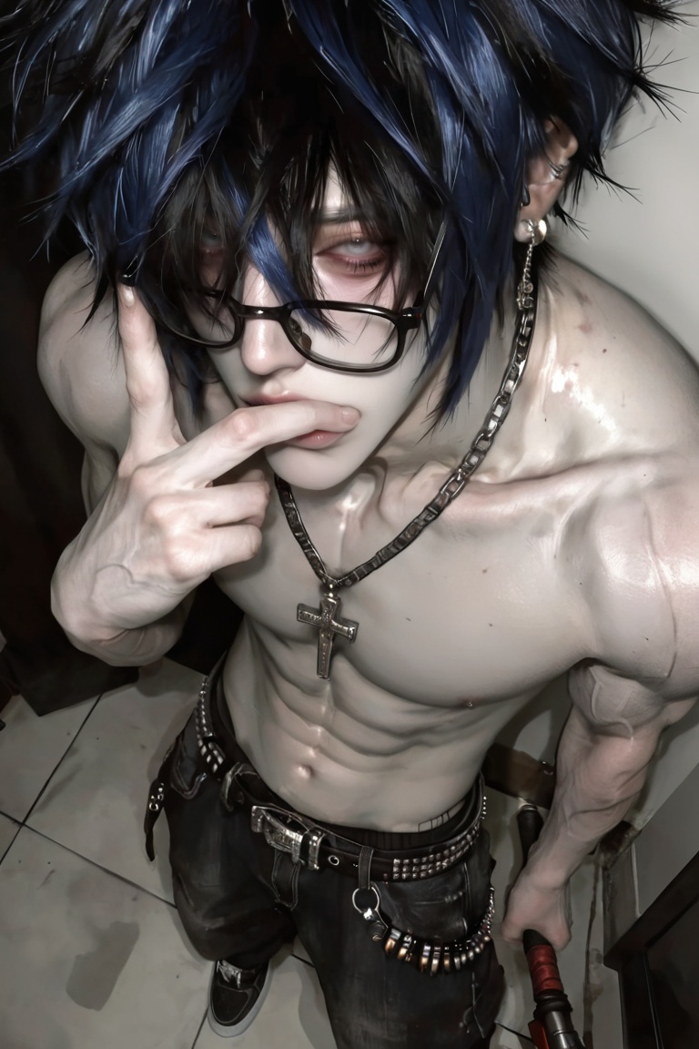 ((1 boy emo)),  male,  Blue hair on Tensor.Art