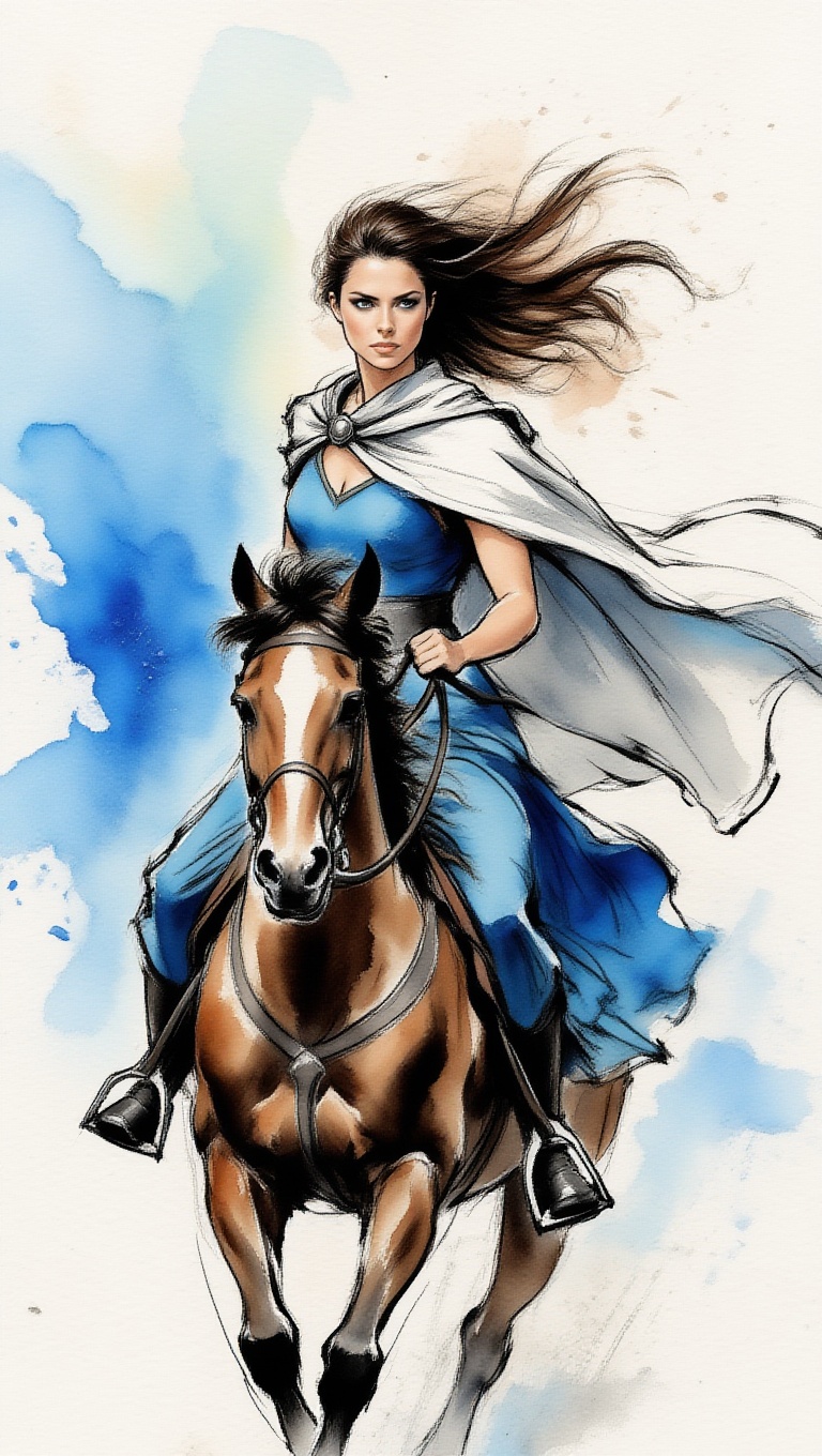 ek_inkart,  ek_inkart_wash,  powerful warrior woman riding a horse on Tensor.Art