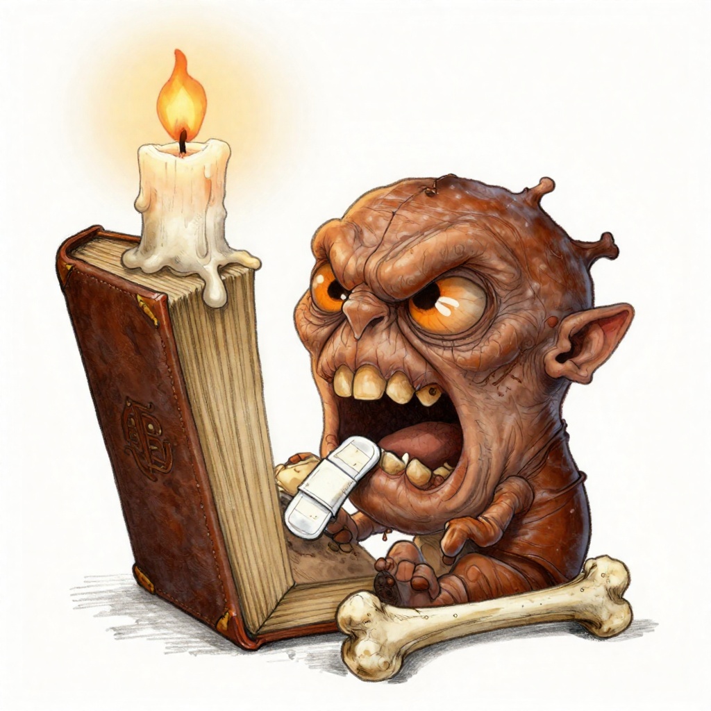 Chris_Ryniak_Scribble Style,  A whimsical,  sentient spellbook with a grumpy on Tensor.Art