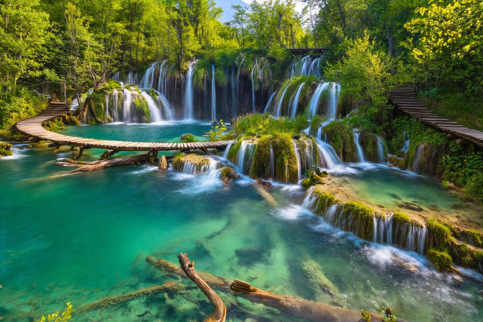 aurelmanea3z photography. A vibrant and enchanting landscape shot capturing the cascading terraced lakes and waterfalls of...