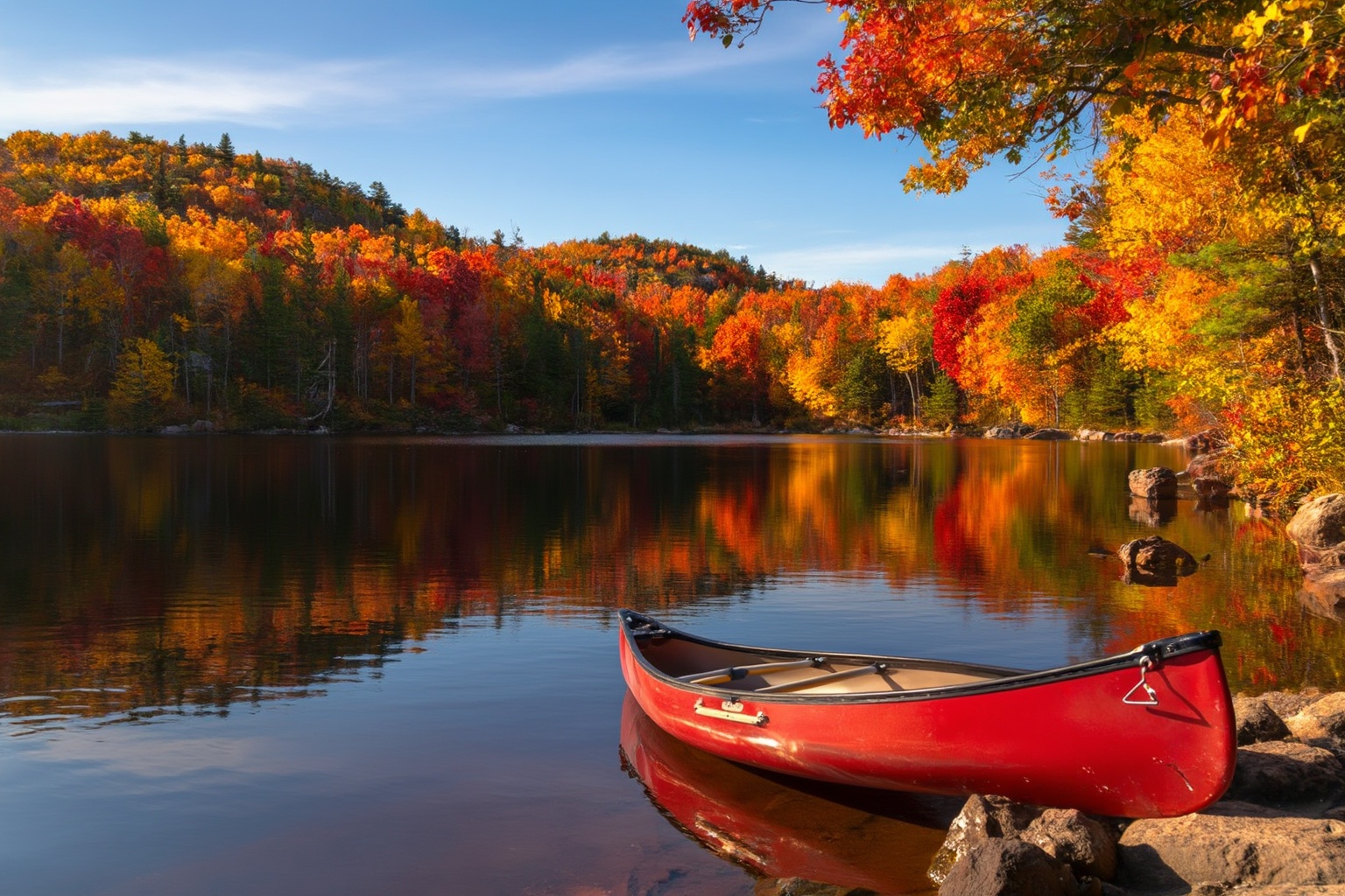 aurelmanea3z photography. A stunning,  quintessential Canadian autumn landscape shot capturing a still lake in Algonquin P...