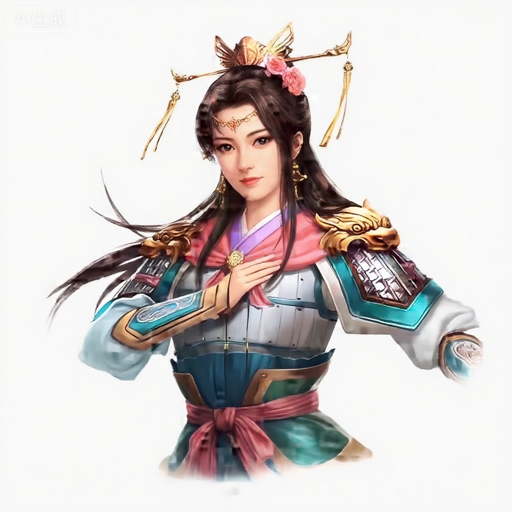 masterpiece, best quality,solo,white background,simple_background,sanguo_style,hanfu,breastplate,shoulder armor,jewelry,earrings,tassel,