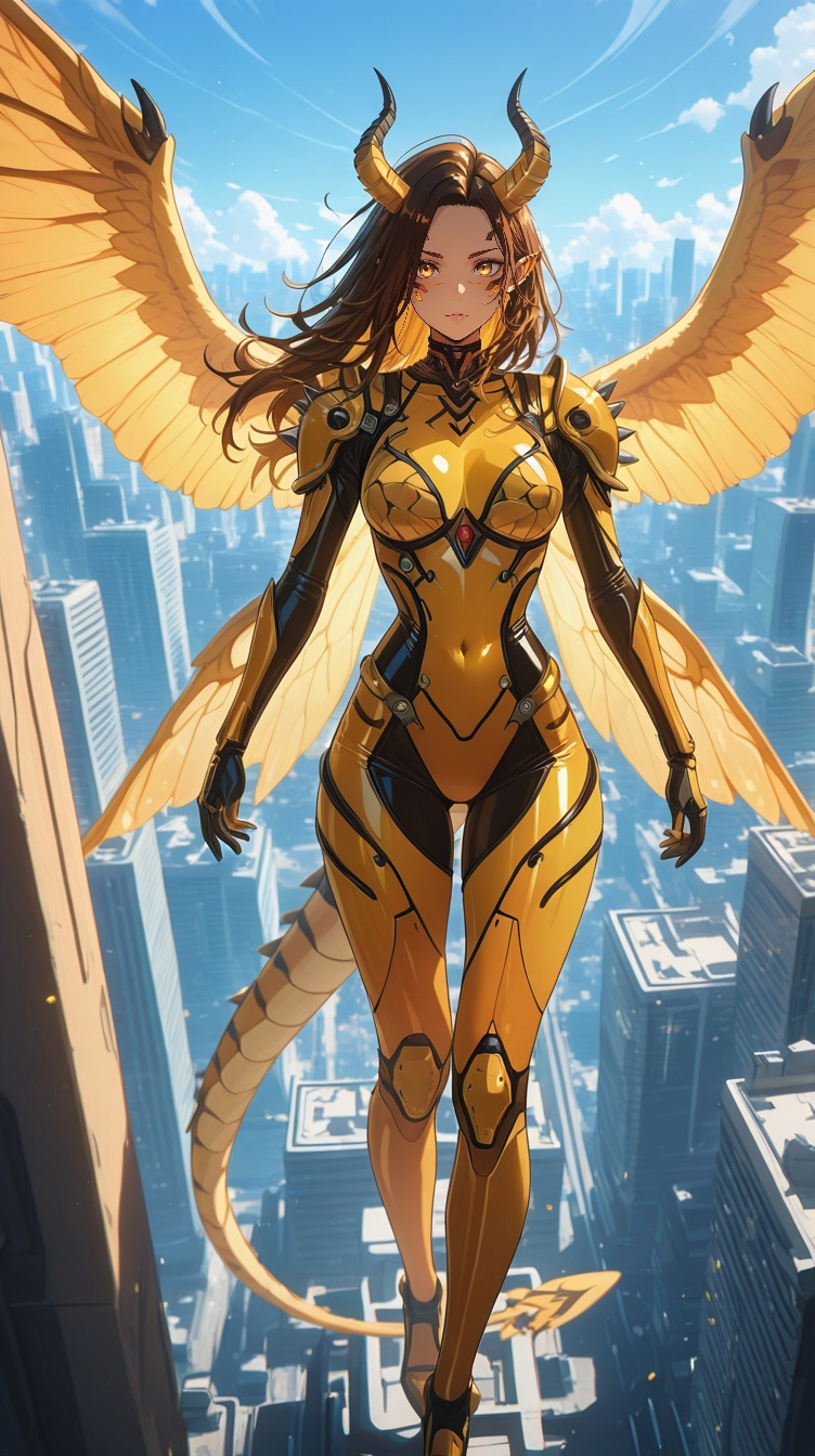 Vanessa flying around city on Tensor.Art