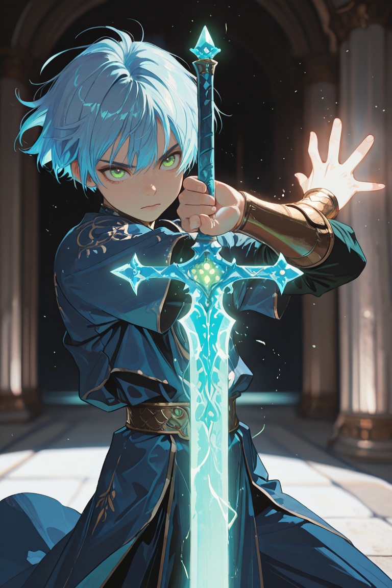 male,  blue hair,  green eyes on Tensor.Art