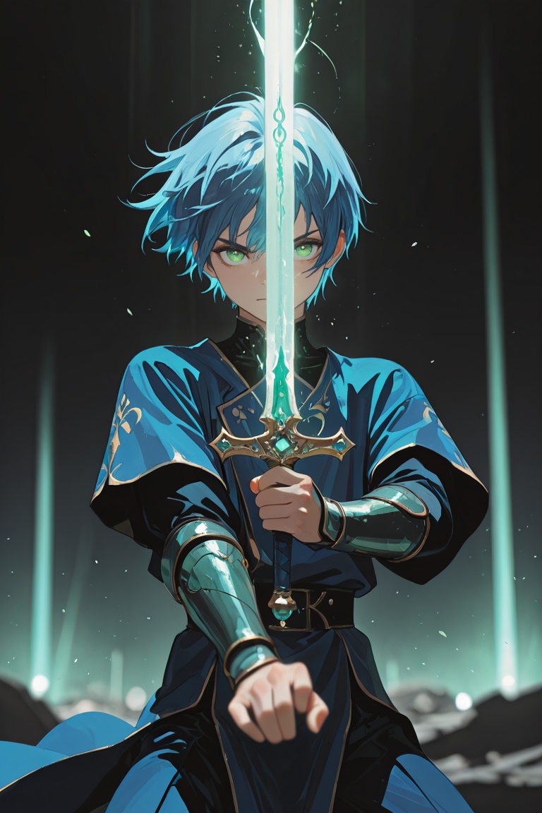 male,  blue hair,  green eyes on Tensor.Art