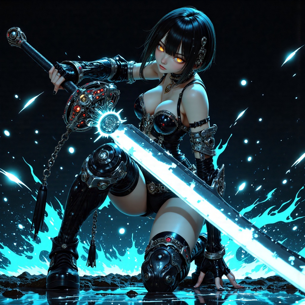 { "subject": { "identity": "female warrior protagonist",  "ethnicity": "East Asian / Japanese anime style",  "features": "...