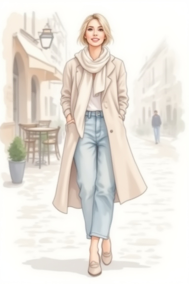 Soft_lifestyle_watercolor,  elegant woman walking along a quiet street,  full body view on Tensor.Art