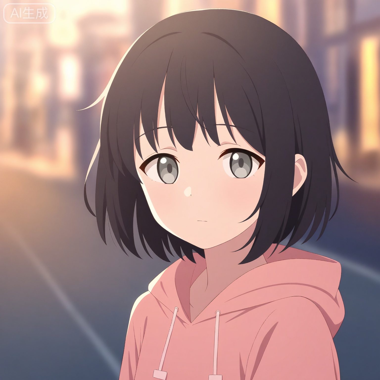 1girl, solo,
young_girl,
short_hair, black_hair, grey_eyes,
upper_body, portrait, head_and_shoulders,
hoodie, casual_style,
looking_at_viewer, relaxed_expression,
city_background, street,
natural_light,
depth_of_field, blurry_background,
anime_style, high_detail, masterpiece