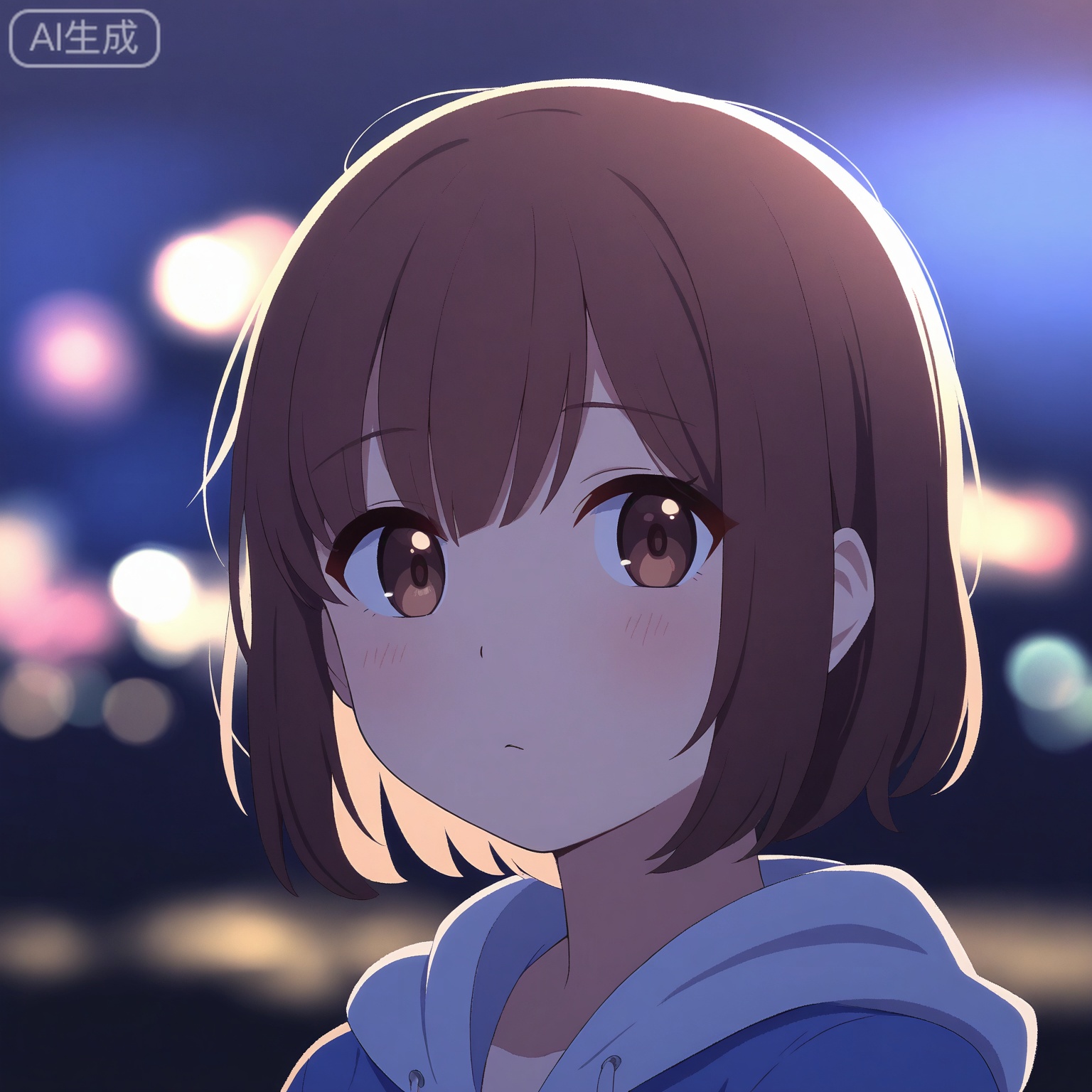 1girl, solo,
short_hair, ash_brown_hair, brown_eyes,
upper_body, portrait, head_and_shoulders, close-up,
casual_clothes, hoodie,
looking_at_viewer, neutral_expression,
soft_blush,
night, convenience_store_background,
cool_light, neon_glow,
depth_of_field, bokeh,
clean_composition, high_detail, masterpiece