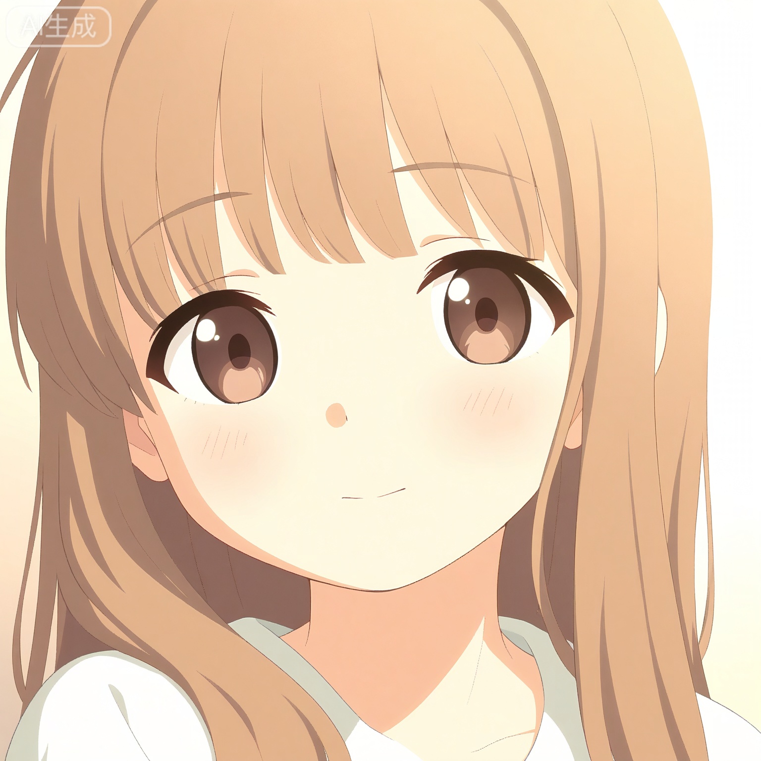 1girl, solo,
young_girl,
long_hair, light_brown_hair, brown_eyes,
upper_body, portrait, head_and_shoulders, close-up,
casual_clothes, white_shirt,
looking_at_viewer, gentle_smile,
soft_blush,
daylight, soft_lighting,
simple_background,
depth_of_field,
clean_style, high_detail, masterpiece