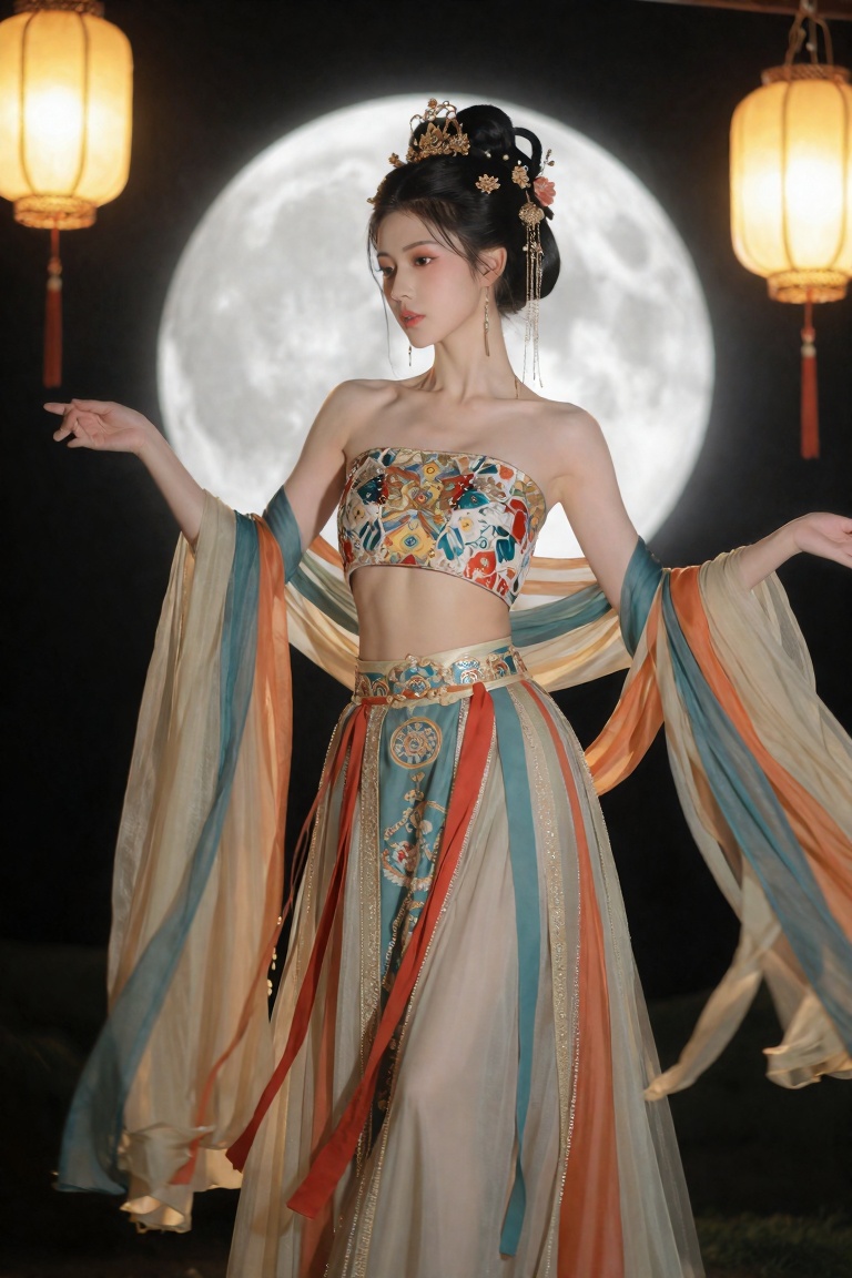 the image depicts a woman in an elegant,  flowing traditional outfit,  likely inspired by ancient chinese attire on Tensor...