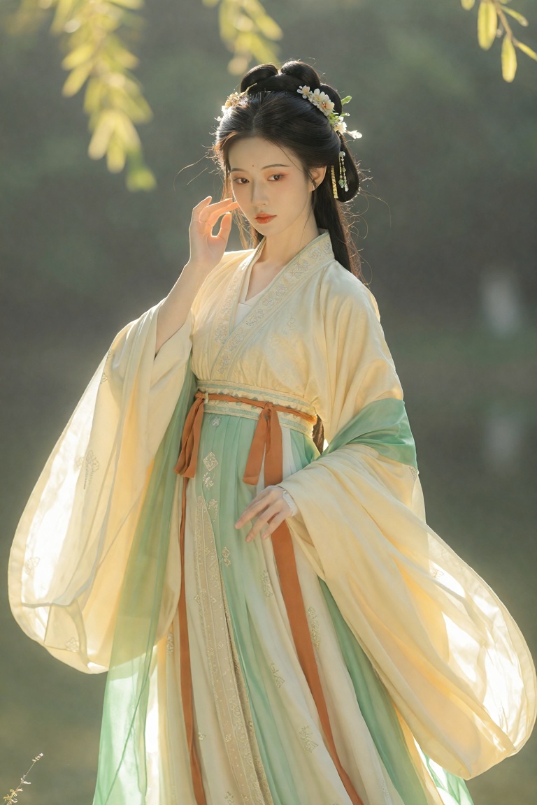 the image depicts a person dressed in an elegant,  traditional chinese hanfu,  the attire features soft on Tensor.Art