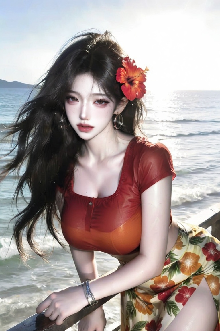 long wavy black hair,  voluminous soft waves,  no bangs on Tensor.Art