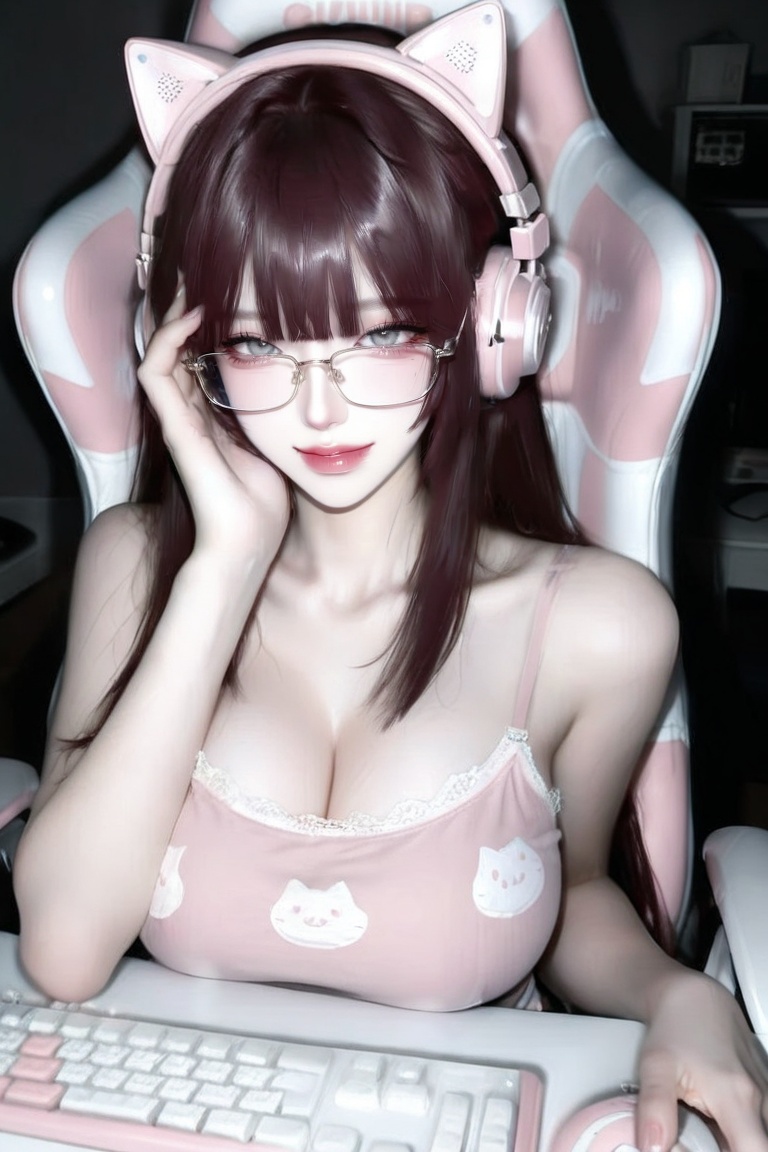 Vibe / Angle: cozy streamer atmosphere,  viewpoint from slightly behind the gaming chair,  offset to the side on Tensor.Art
