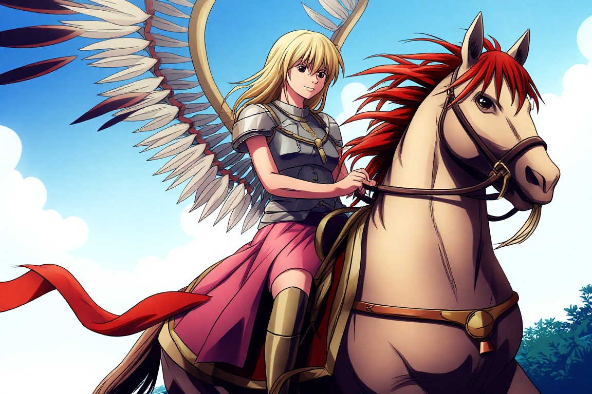 Anime style illustration of a futuristic wingedhussar on the horse on Tensor.Art