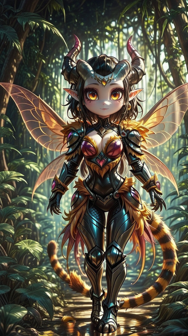 Vexora,  armor,  flying around jungle on Tensor.Art