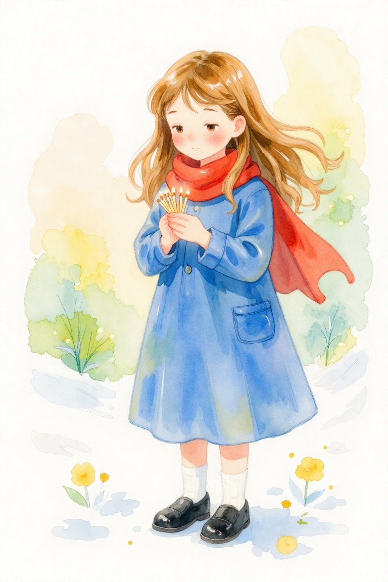 水彩插画,  卖火柴的小女孩 on Tensor.Art