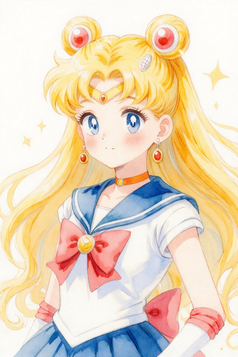 水彩插画,  小女孩和美少女战士 on Tensor.Art