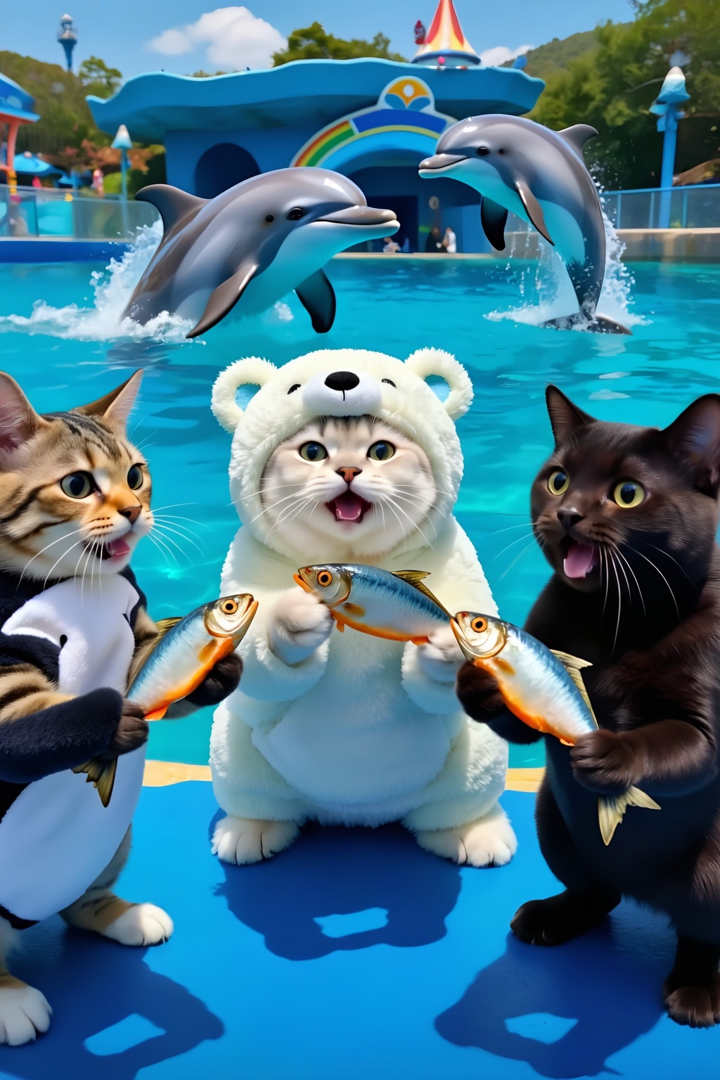 Superior quality. Inspiration: Plush suits,  adorable cats,  ocean theme parks. Visuals: In an ocean theme park on Tensor.Art