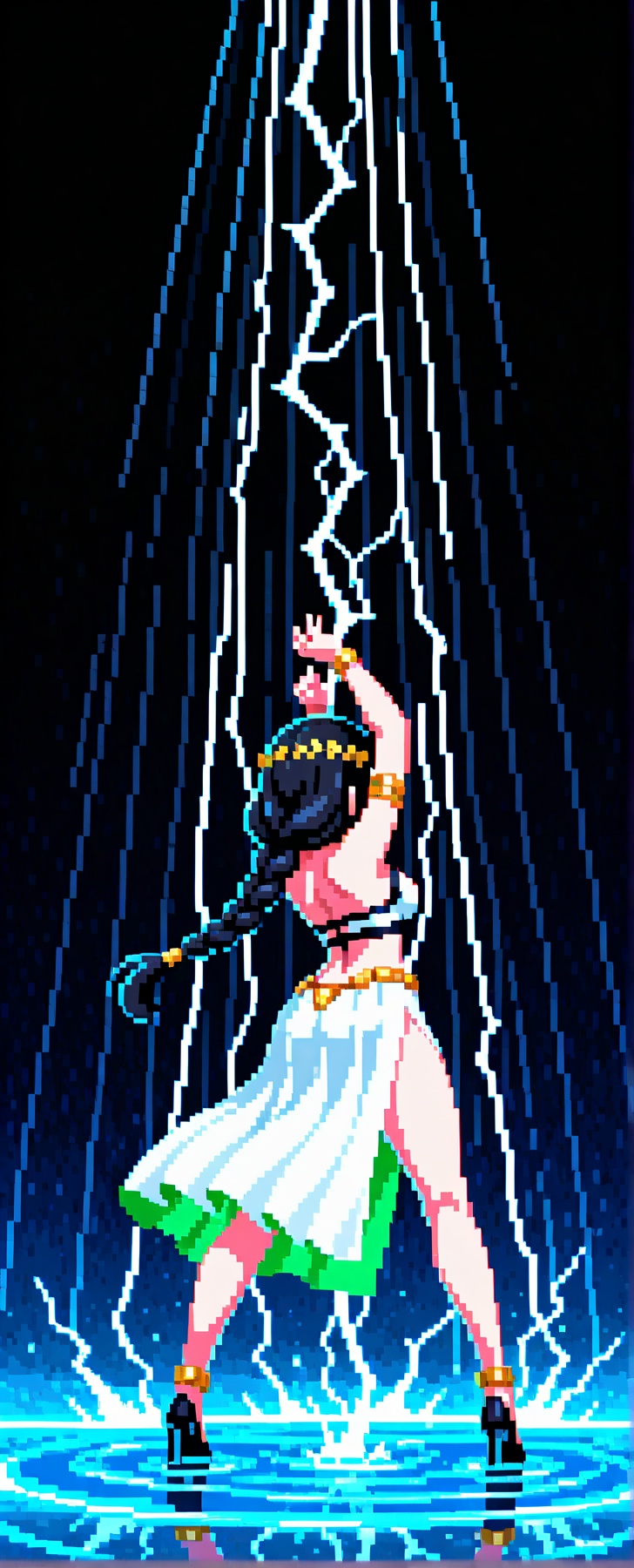 A lustful kawaii woman,  Outfit: Back view,  showing the cascading watercolor patterns in red and green; Ability: Activati...