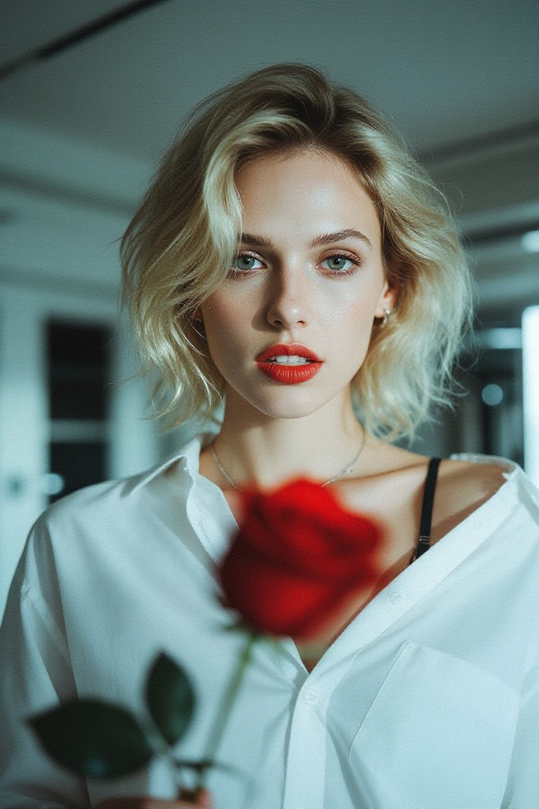 The image is a high-resolution photograph of a young woman with a striking visual effect,  where her face and body are sup...