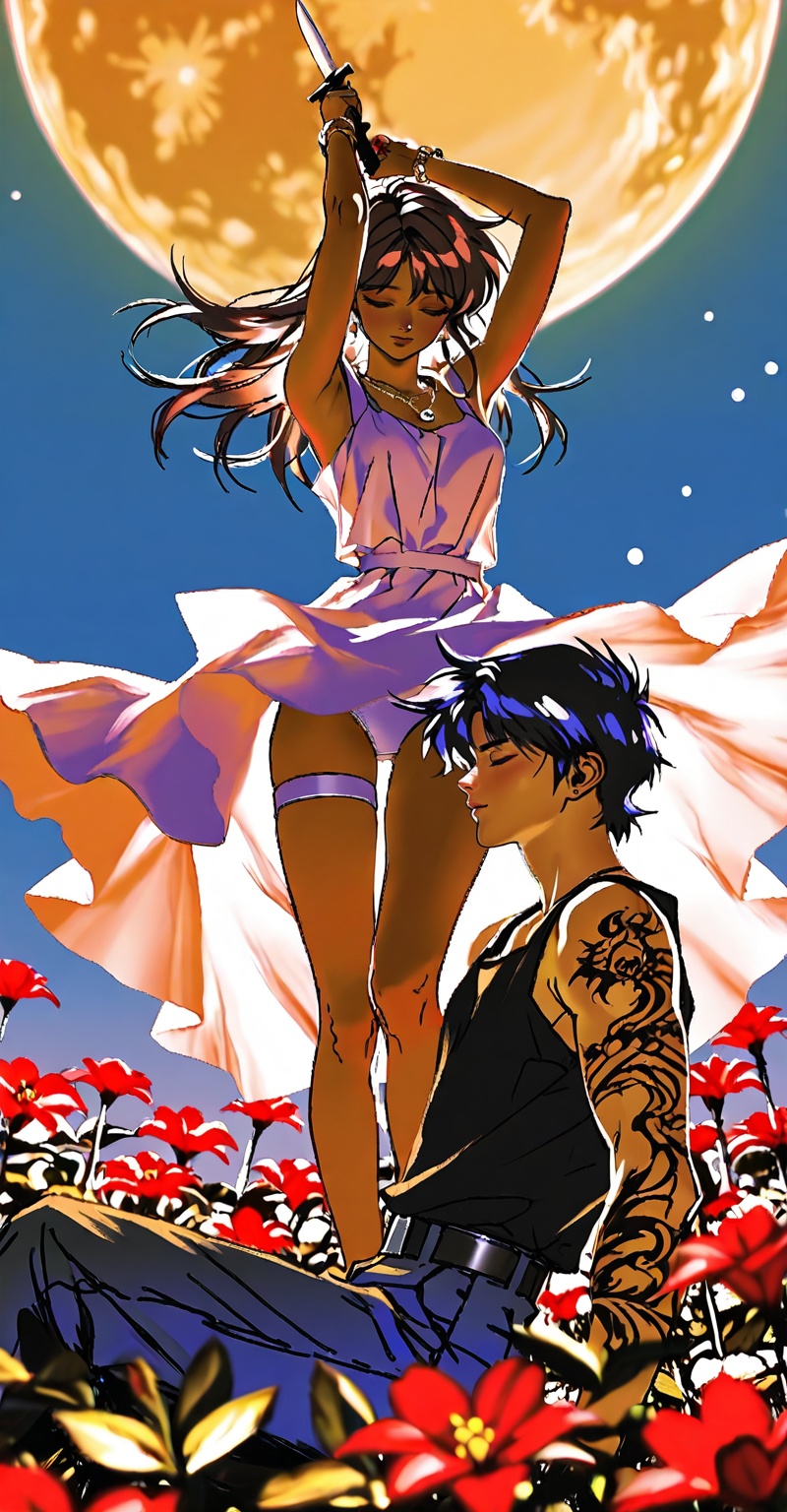 ((Emphasize a blend of anime aesthetics with painterly digital rendering techniques)),  the use of light and shadow create...