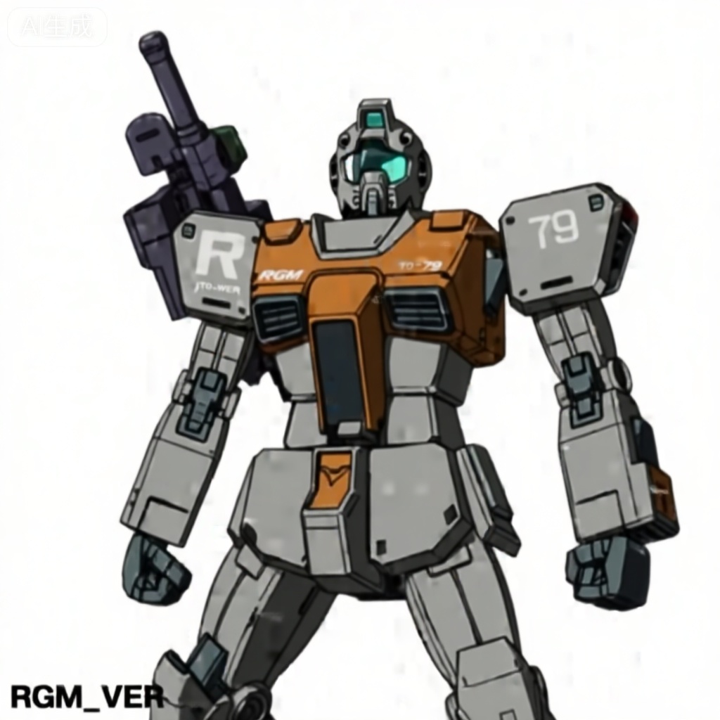 masterpiece, best quality,solo,white background,simple_background,full_armor,superrobet,RGM_79_(GTO_VER),robot,glowing,no_humans,machinery,mecha,science_fiction