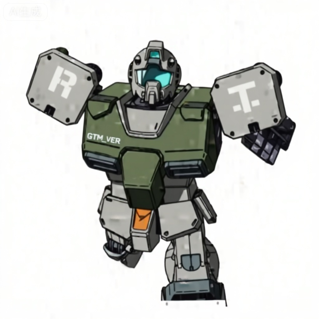 masterpiece, best quality,solo,white background,simple_background,full_armor,superrobet,RGM_79_(GTO_VER),robot,glowing,no_humans,machinery,mecha,science_fiction