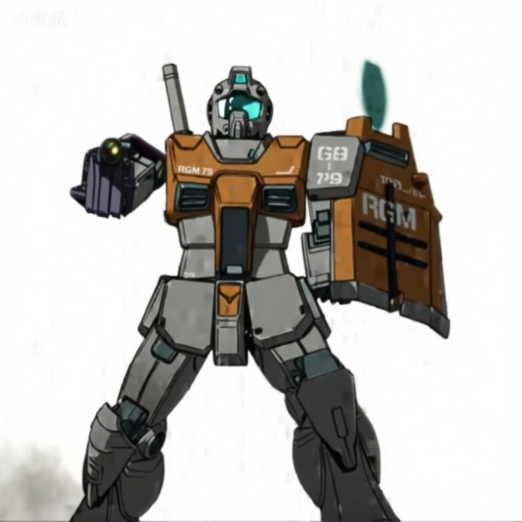 masterpiece, best quality,solo,white background,simple_background,full_armor,superrobet,RGM_79_(GTO_VER),robot,glowing,no_humans,machinery,mecha,science_fiction