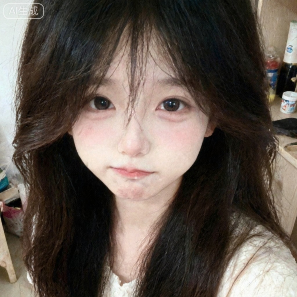 RAW格式,微信压缩图片,像洋娃娃般可爱的女生,薄薄斜刘海,表情装可爱与镜头互动,环境充满了生活气息