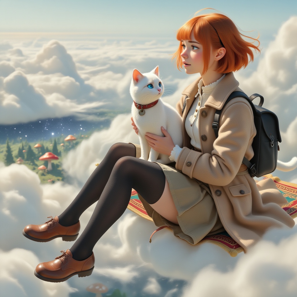 Isla (***** young woman),  gentle and curious; short orange hair with side bangs,  part of hair tucked behind ears; natura...
