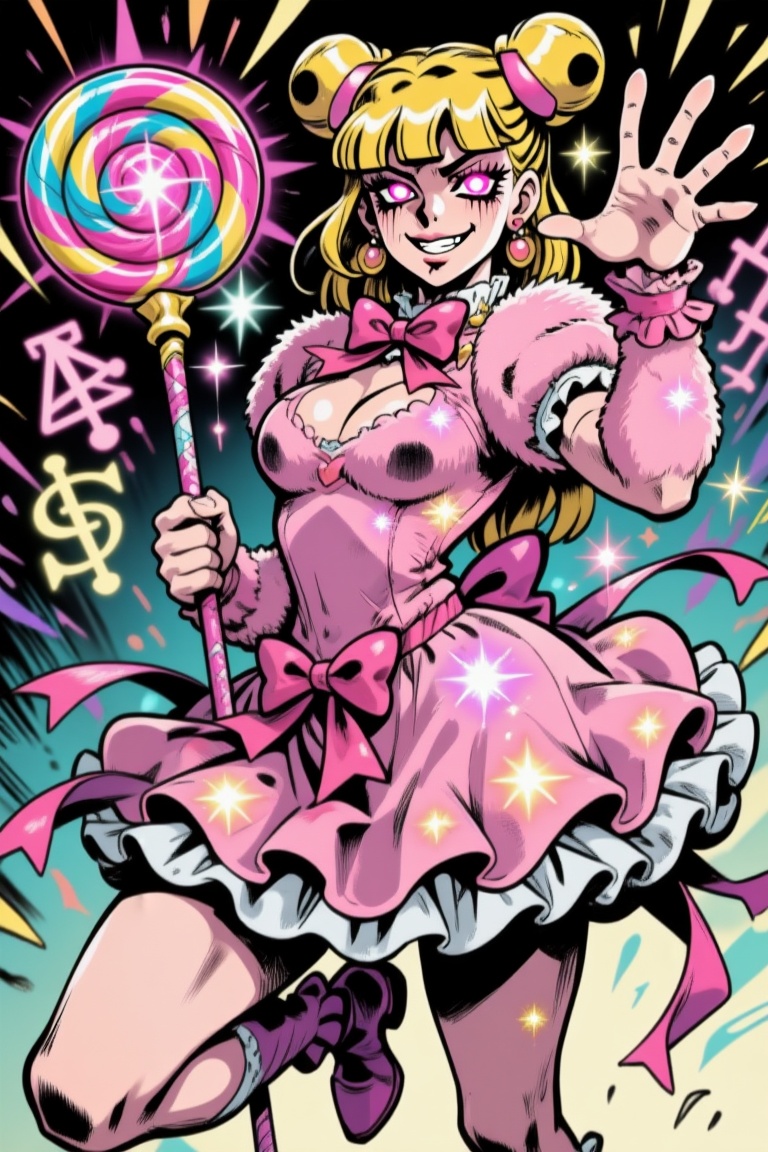 masterpiece,  ultra-detailed,  whimsical anime-style illustration with absurd JOJO-like character design on Tensor.Art