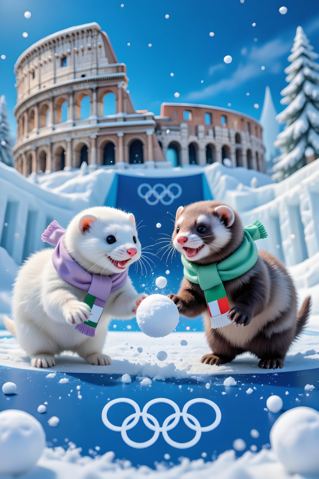 Exceptional quality. Inspiration: Winter Olympics,  the Roman Colosseum,  snowballs on Tensor.Art