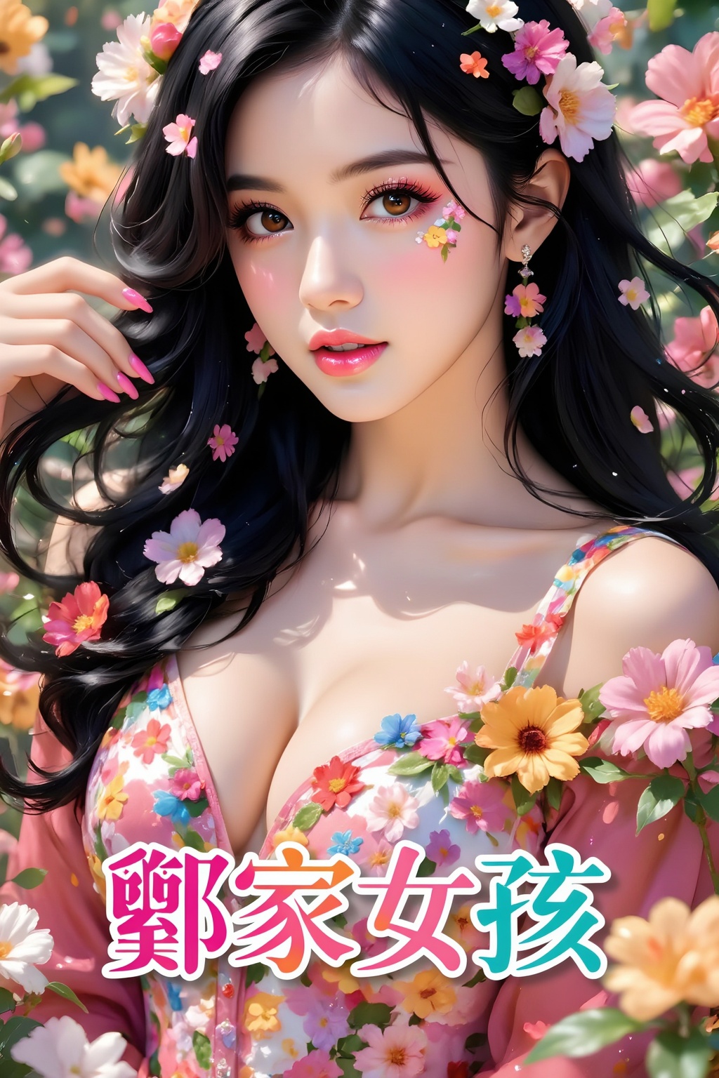 Top quality. Inspiration: Cover design. Image: A young girl with long,  flowing black hair,  gazing at the camera on Tenso...