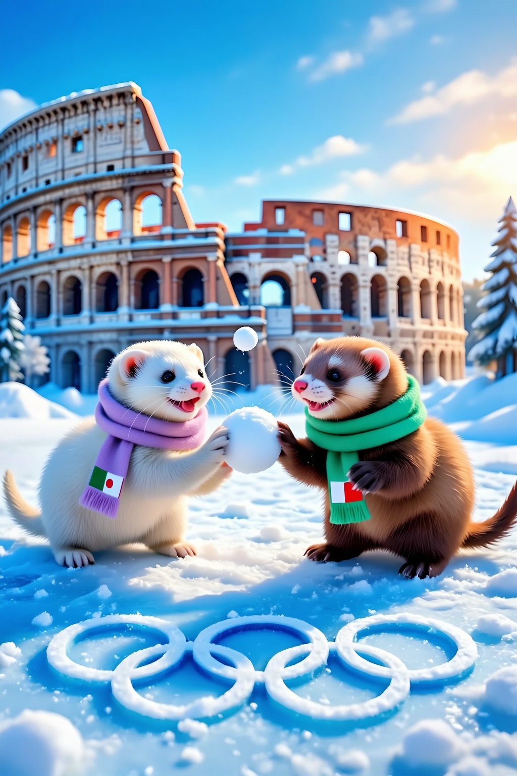 Exceptional quality. Inspiration: Winter Olympics,  the Roman Colosseum,  snowballs on Tensor.Art
