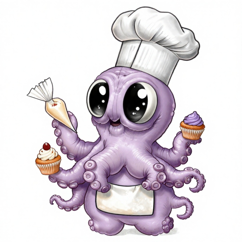 Chris_Ryniak_Scribble Style,  A chubby,  pale purple octopus wearing a tall on Tensor.Art