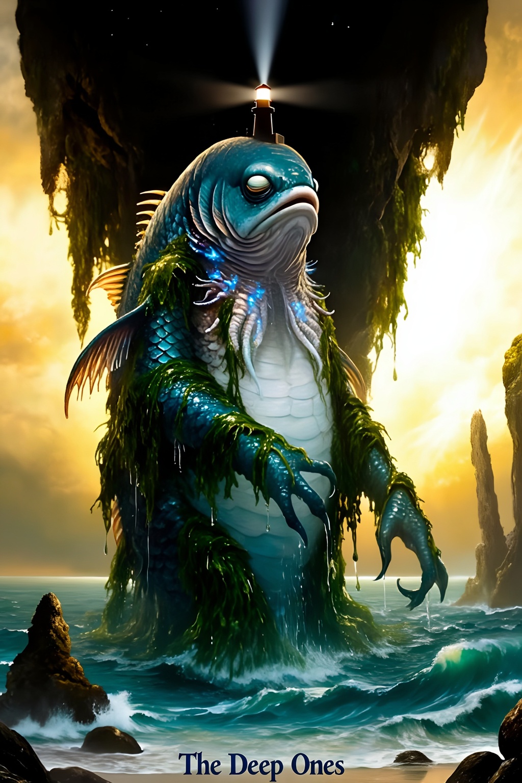 Superior quality,  ranked number one. Inspiration: The Deep Ones,  Cthulhu Mythos. This painting depicts the Deep Ones fro...