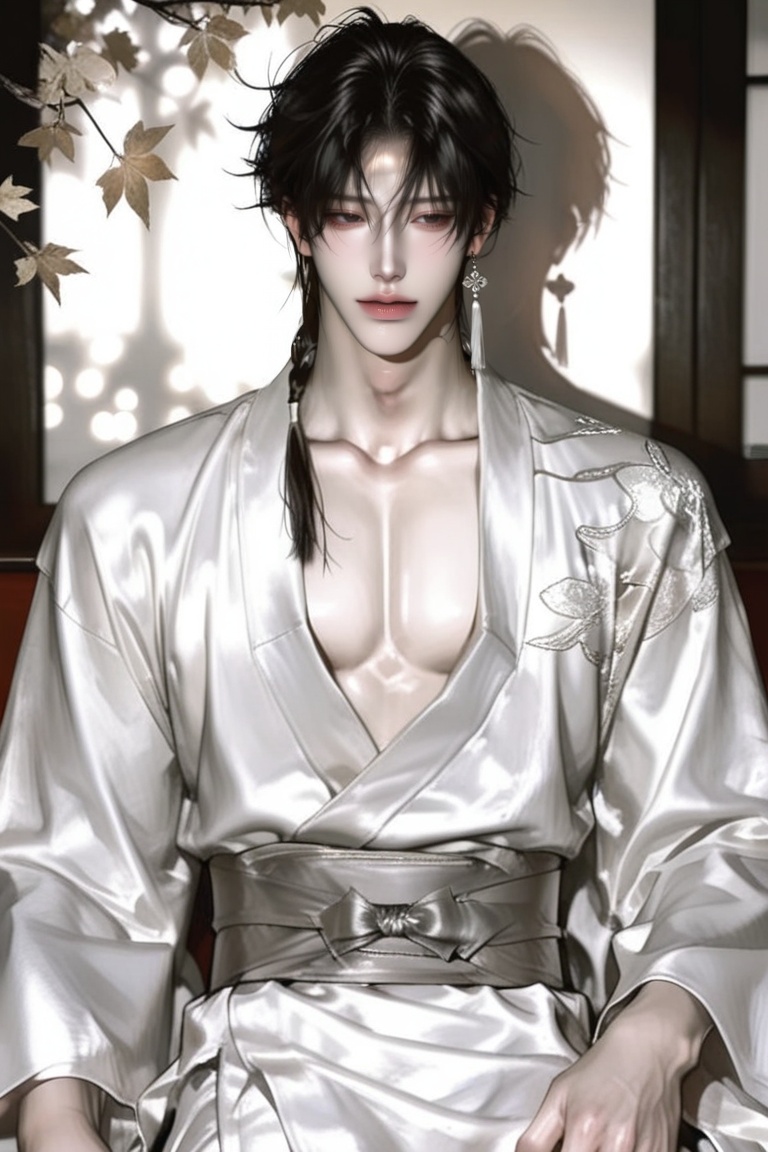 1 man,  long black hair,  small thin braid on one side in front on Tensor.Art
