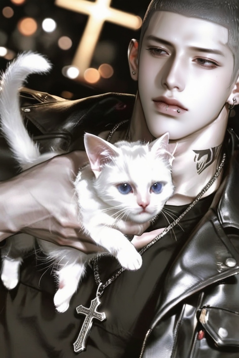 handsome man,  ((closed mouth)),  short silver buzz cut on Tensor.Art