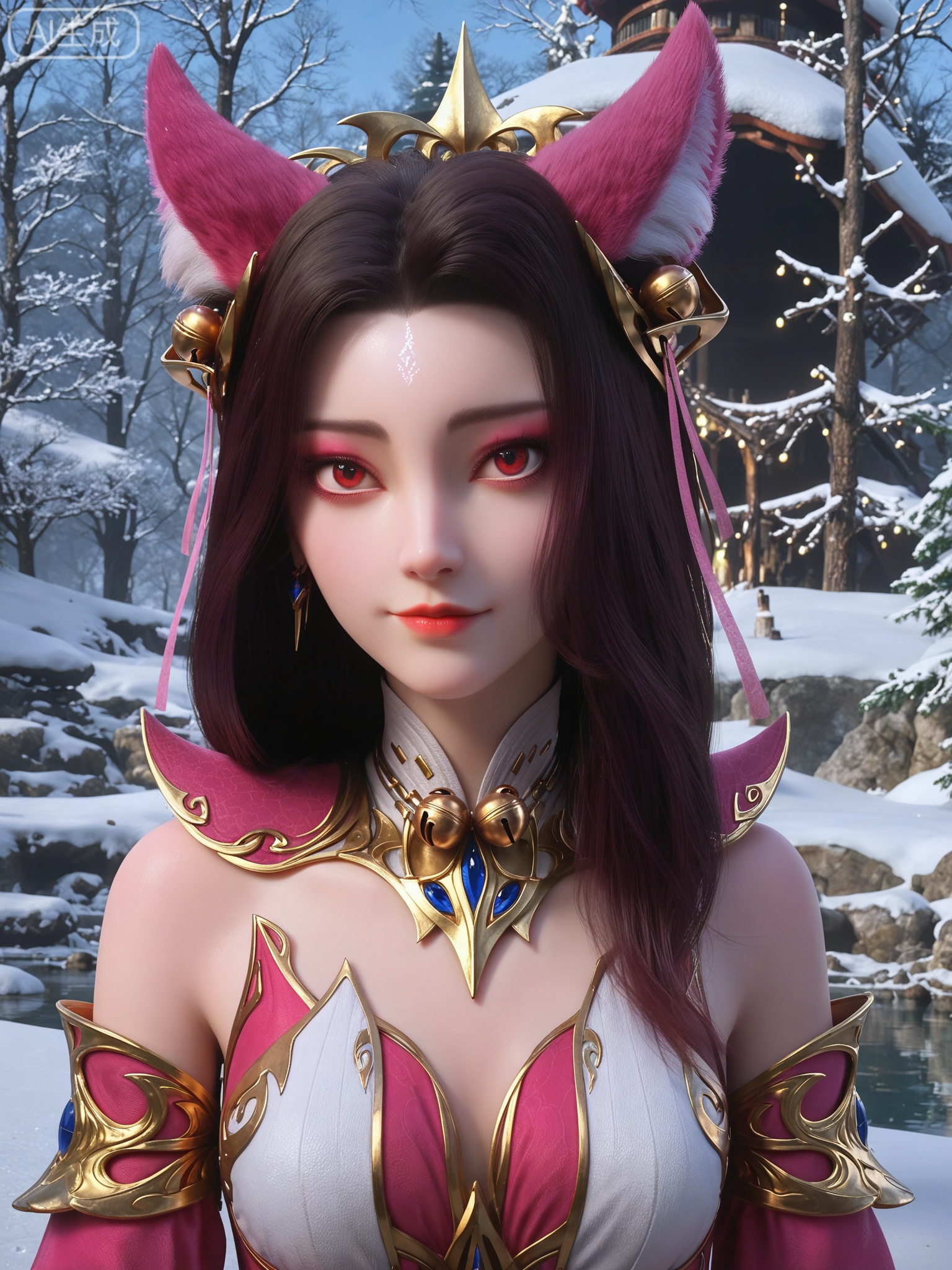 score_9,score_8_up,score_7_up,masterpiece,(best quality),(intricate details:0.9) BREAK (intricate details:0.9),(realistic skin:1.2),masterpiece,best quality,newest,absurdres,hiahres,1girl,jewelry,hair ornament,dress,necklace,lips,eyeshadow,bracelet,tassel,(8k ultra-clear, pony style),photo pose 0.6, micro-expression: soft smile 0.3, half-body + medium shot 0.7,1girl,looking_at_viewer,1boy,hair,realistic,photorealistic,Vivid Colors,bright environment,shiny skin,shiny hairjewelry,detail eyes,Eyes highlights,glowing,sunshine,bright,reflection,bright,sunshine on face,shiny,shinny,petite,thin,leg slimming,lose weight,slim hips,lakeside,delicate water,reflection,(full body:0.8)sitting_down,eyelashes,snow,Winter,Snowy landscape,Snow accumulation,Christmas tree,fox ears,red_eyes,fox tail,forehead mark,
