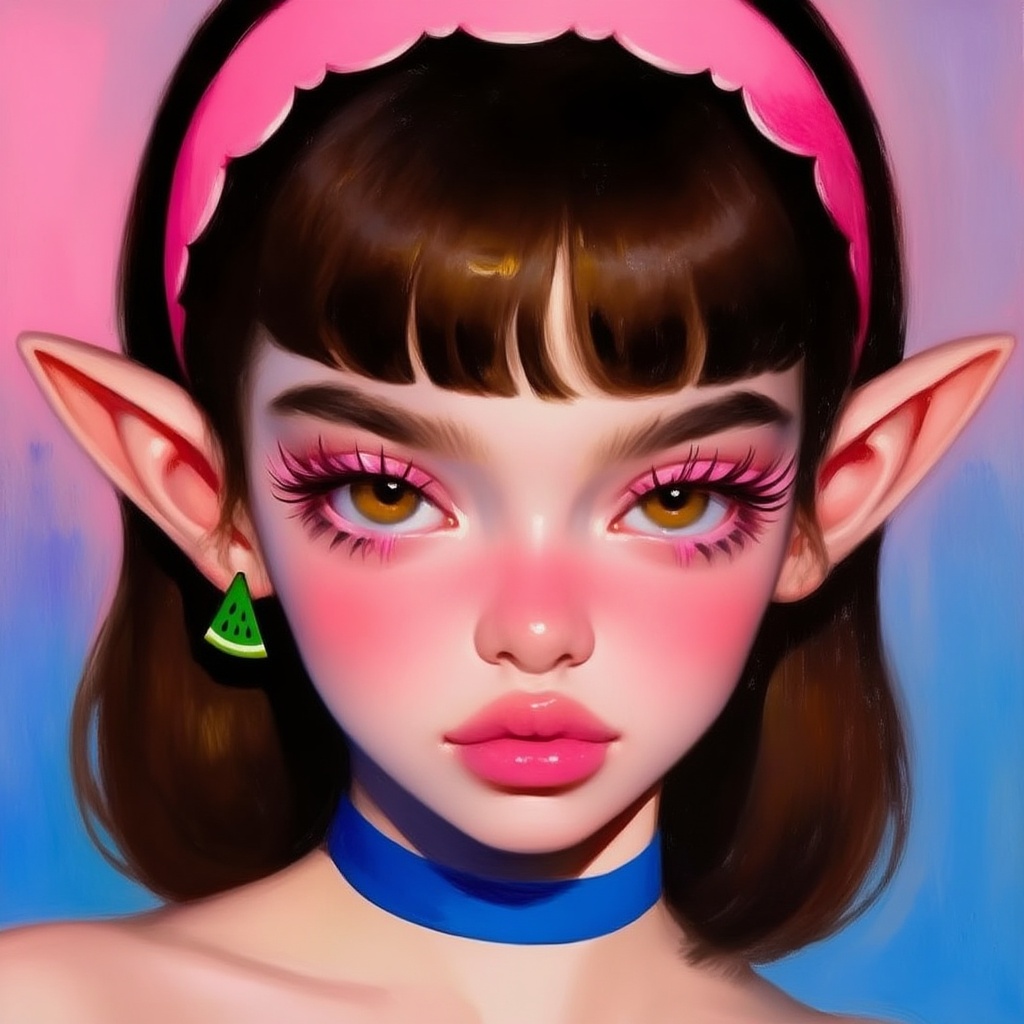 misty-style oil painting of young,  fair-skinned female elf with large,  pointed ears on Tensor.Art