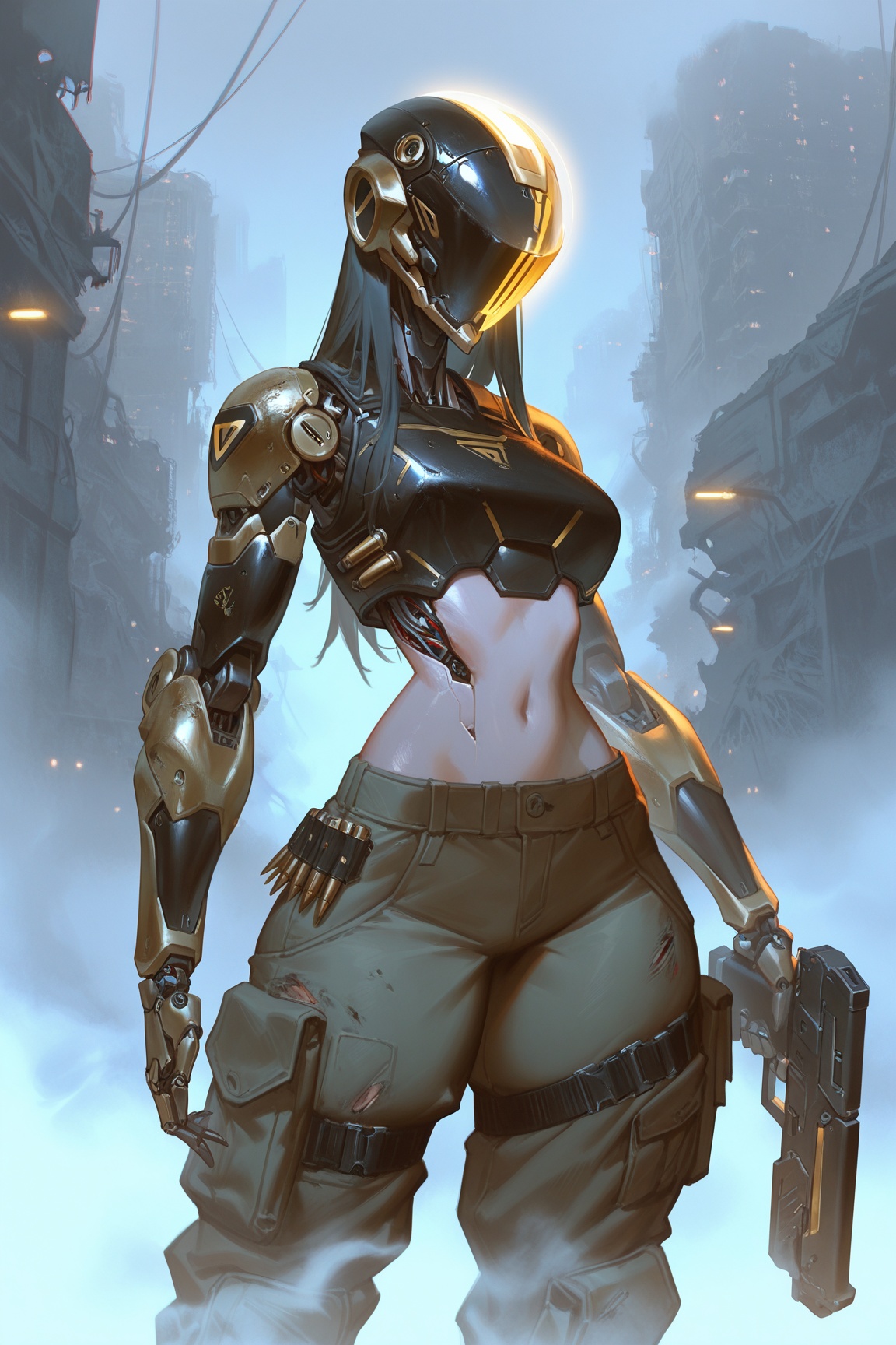 evil robot girl,  robot head,  long hair. futuristic helmet on Tensor.Art