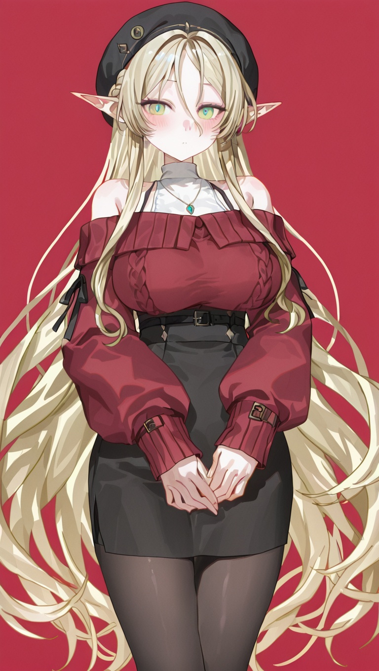 1girl,  bare shoulders,  beret on Tensor.Art