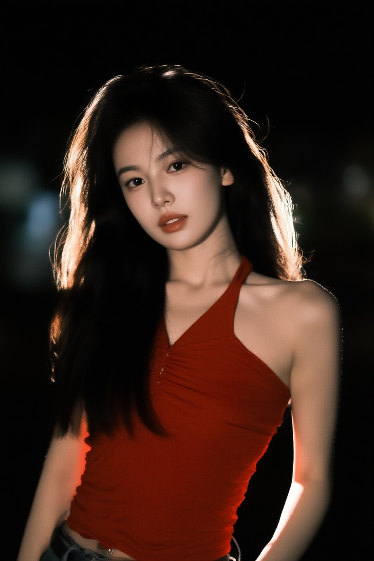 photo of a woman in red top at night,  rim-lit,  ek_hena_kww on Tensor.Art