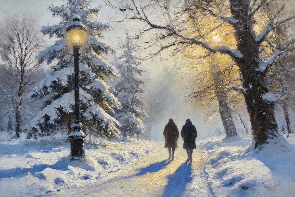 two people,  walking,  lamppost on Tensor.Art