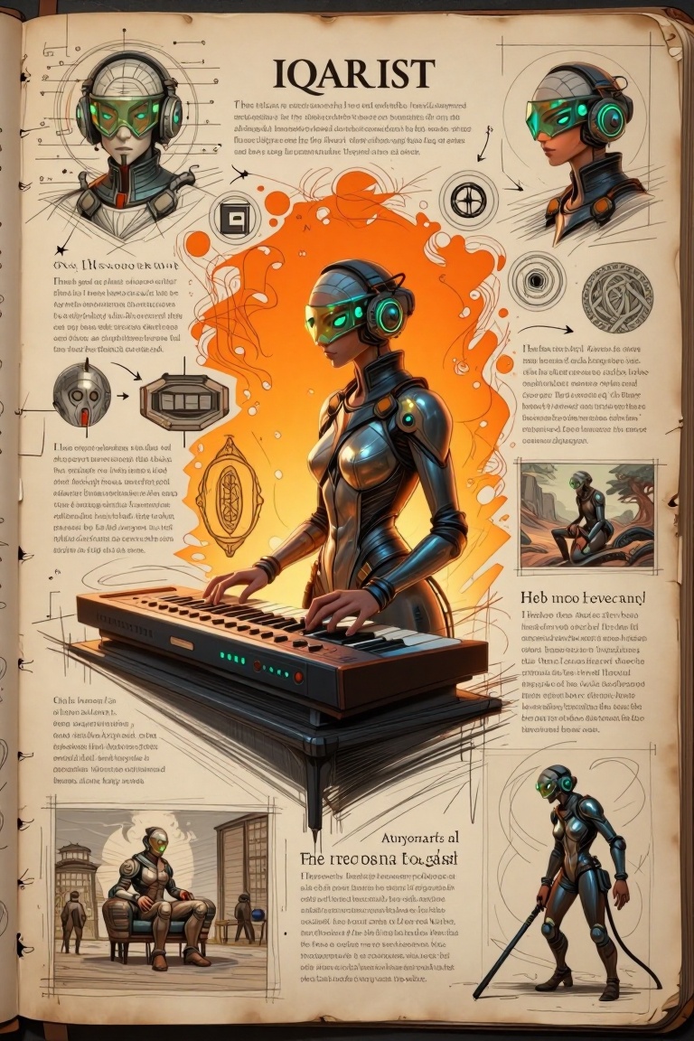 [ Illustration of ] The image depicts a futuristic scene with a woman wearing a sleek,  form-fitting outfit that appears t...