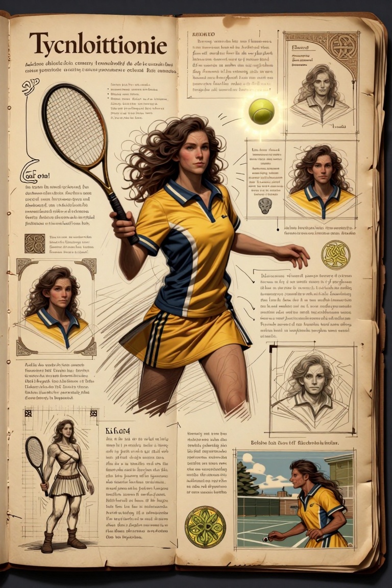 [ Illustration of ] The image depicts a person playing tennis. The individual is holding a tennis racket and appears to be...