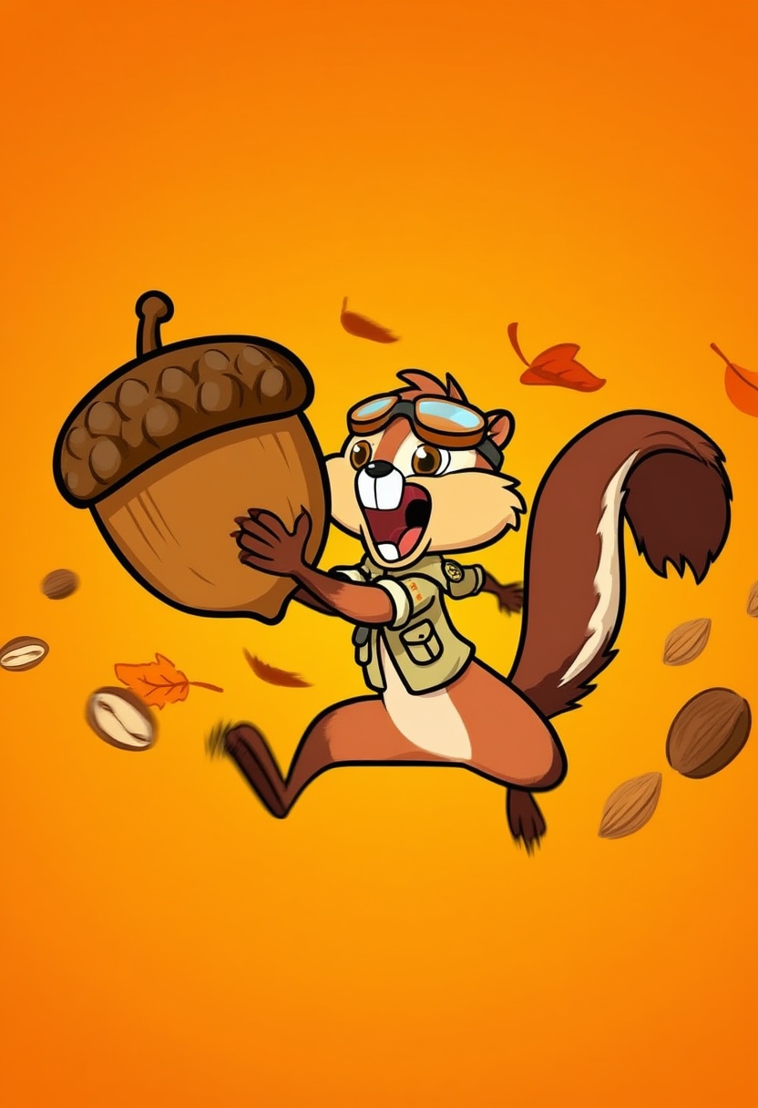 wdw-style,  This WDW-style illustration features an adventurous squirrel named Nutty—his name tag’s on his khaki explorer...