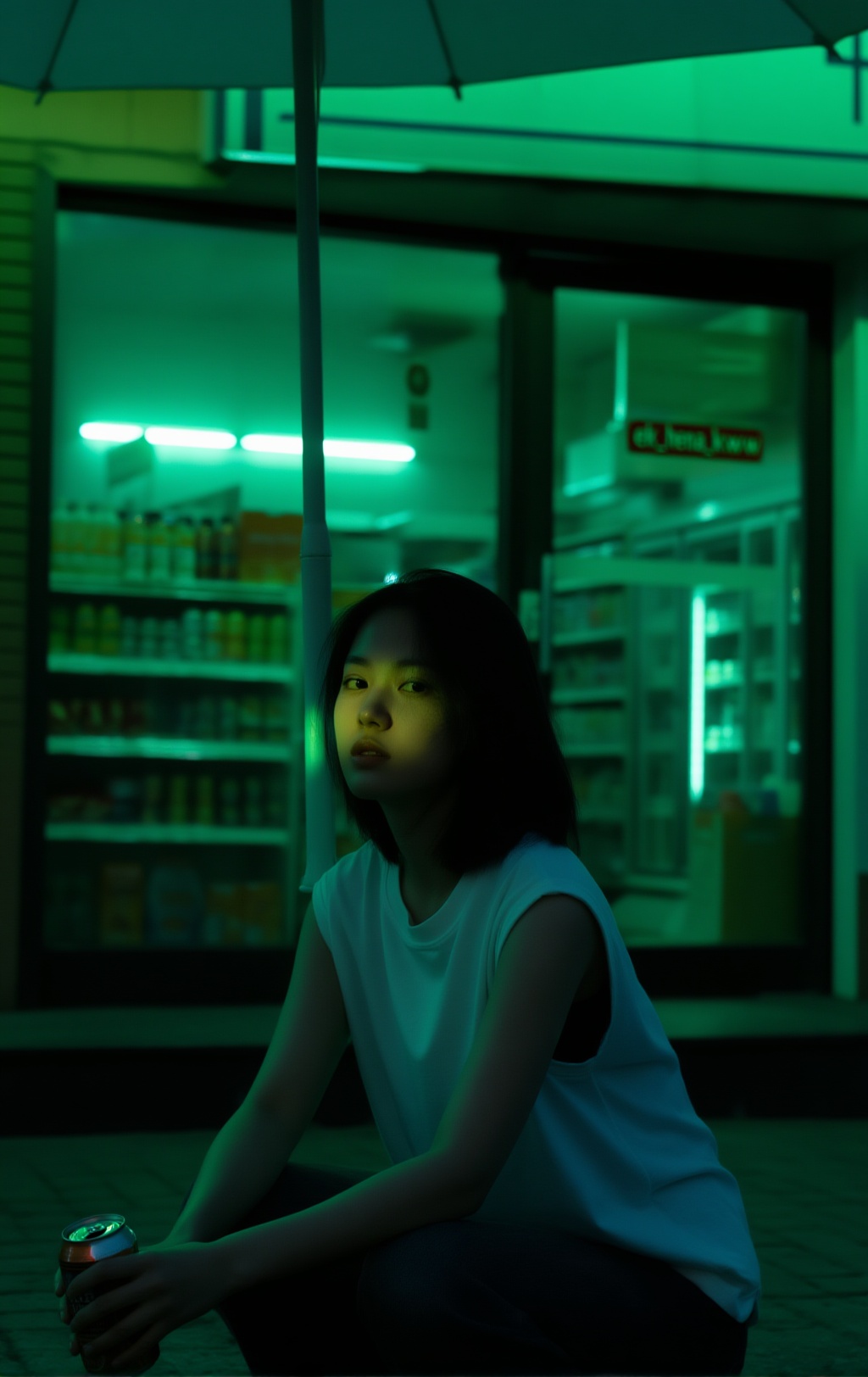 ek_LKGF,  ek_hena_kww,  low-key cinematic convenience store exterior scene at night on Tensor.Art
